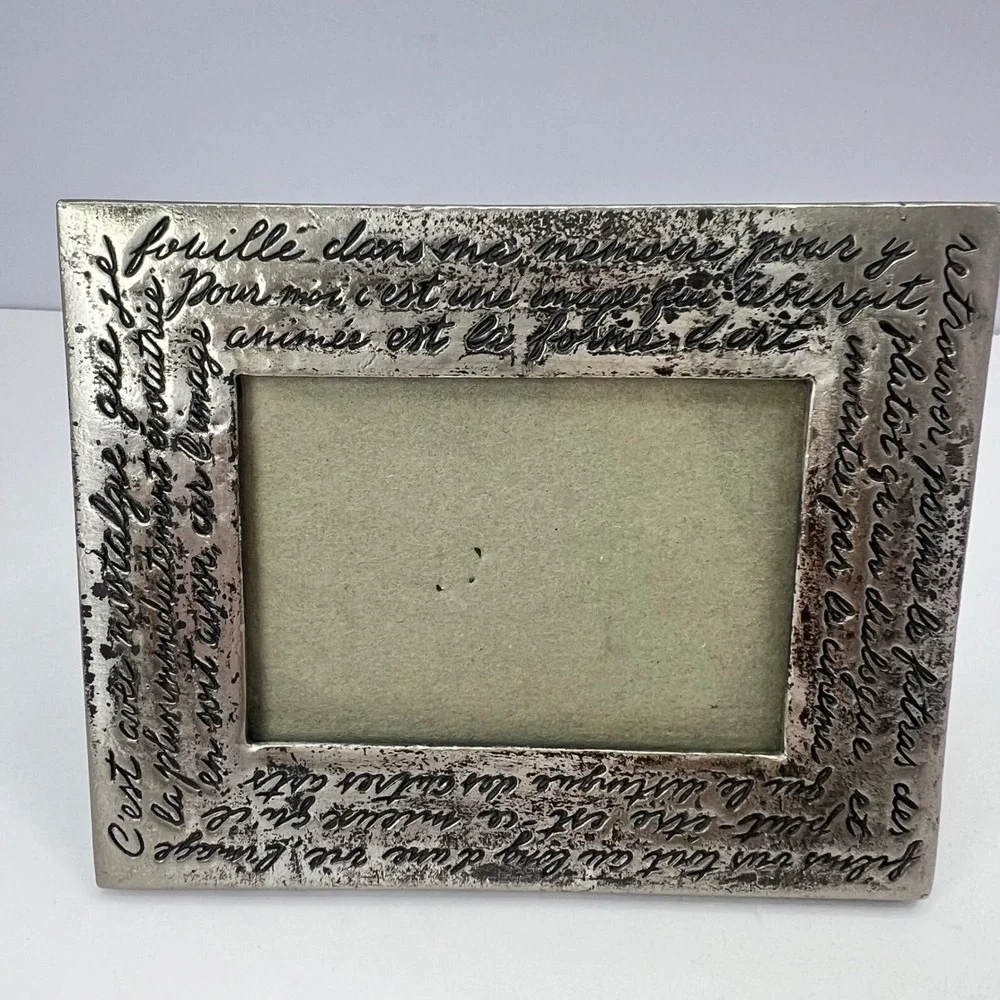Vintage French Script Photo Frame 3x2 Pewter Tone Romantic Parisian Shabby Chic